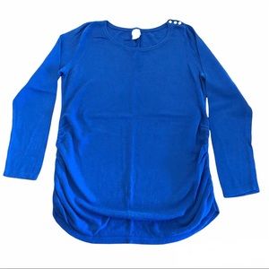 Maternity Blue Sweater Ruching Sides Size Large Women’s Motherhood Maternity